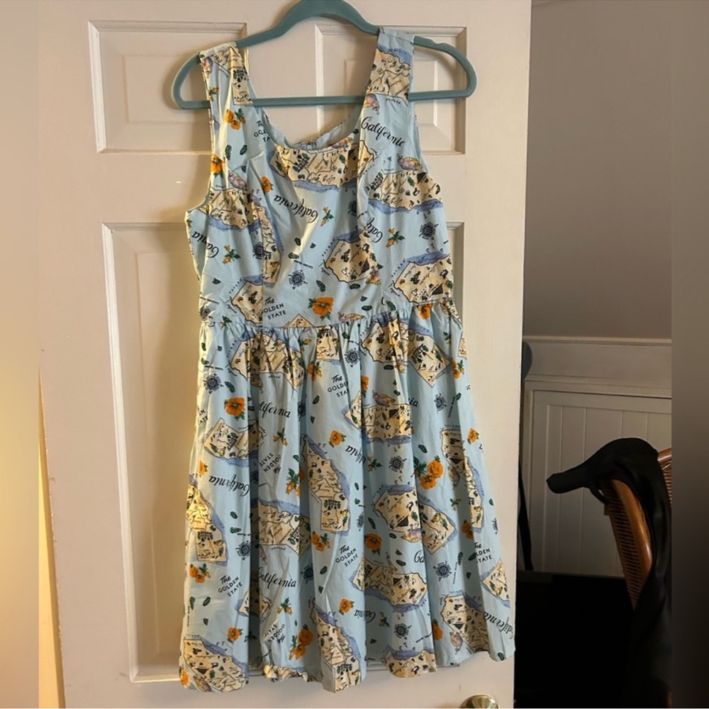 Modcloth Sky Blue California Map Pockets Mini Dress